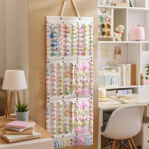 Hanging Claw Hair Clips Storage Organizer Hair bow holder organizer for girls Hair accessories Stand Holder for Wall,Door,Closet. Large-Capacity white