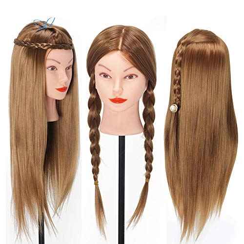 Mannequin Head with Hair, Beauty Star Doll Head for Hair Styling, 20 Inch Long Gold Syntheic Hair Cosmetology Manikin Training Head Model, Hairdressing Practice Head with Clamp Stand and Braiding Kit