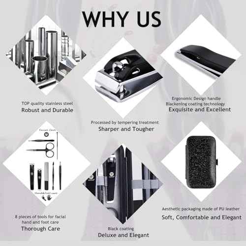 Manicure Pedicure Set 8pcs Stainless Steel Nail Clippers Kit Fingernail Toenail Clippers Cutters with Leather Case for Home Workplace Outdoor Travel Salon Gift for Men Women Family Friends