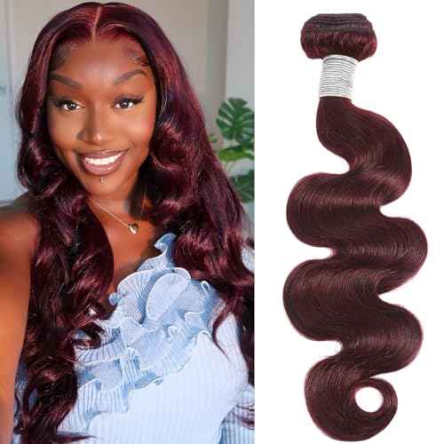 99j Dark Burgundy Body Wave Bundles Human Hair, 12A Soft And Shiny Red Wine Colored Bundles 100% Brazilian Virgin Remy Hair Sew In Weave Single Human Hair Bundle Chic #99j Color 10 Inch