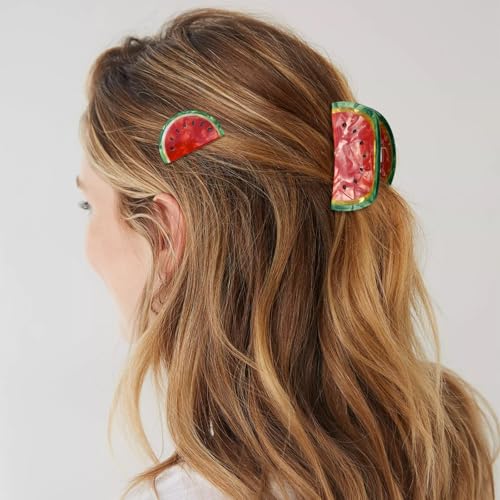 2 Pcs Watermelon Hair Claw Clips Acetate Hair Claw Fruit Small Hair Catch Jaw Clamp Strong Hold Hair Jaw Barrettes Clips Non-slip Retro Hair Accessories for Women Girls