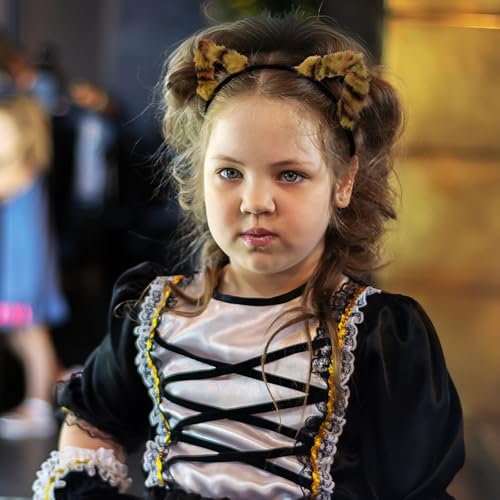 WHAVEL Leopard Cat Ears Headband Plush Cheetah Ears, Soft Furry Cat Headband Cute Halloween Headbands for Women & Girls Halloween Cosplay Party Costume Hair Accessories,6pcs