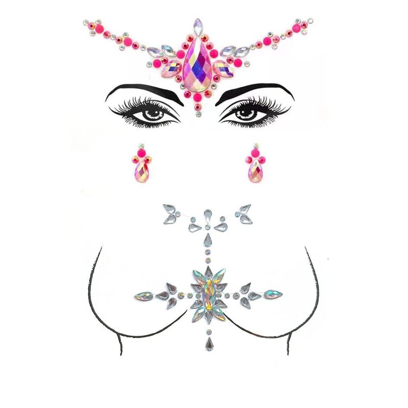 Blindery Rhinestone Mermaid Face Gems Rave Body Jewelry Tattoo Pink Body Stickers Festival Chest Gems for Women and Girls 2PC