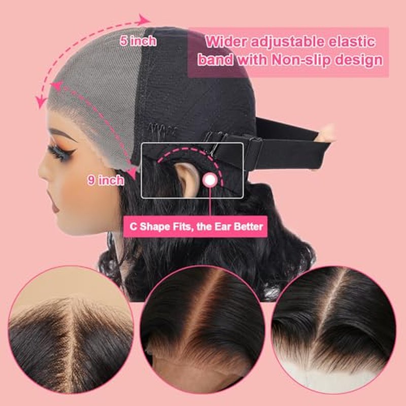 16 inch Bob Wig Human Hair Glueless Body Wave Lace Front Wigs Human Hair Pre Plucked Pre Cut 9x5 HD Lace Closure Wigs Human Hair for Black Women Bob Wig Human Hair Glueless For Beginners 200% Density