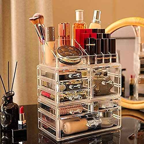 Clear Acrylic Makeup Organizer for Vanity,Countertop,Stackable 7 Drawers Bathroom Skincare Organizer with Brush Holder,Large Skin Care Organizer for Jewelry,Beauty Product Lipsticks,Nail Polishes