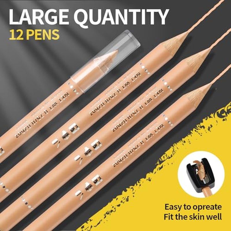 Noerrors 12Pcs Barber Pencil Beige Skin Tone Magic Hairline Pencils Set Beard Guide Pen with Sharpener Barber Chalk for Lineup Edge Hair Design Shaping Trace Makeup Tool for Men