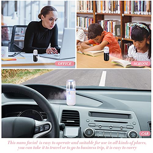 Honoson 2 Nano Facial Mister Sprayer Portable Face Nano Mister for Eyelash Extensions USB Rechargeable 1 oz Handy Skin Care Machine for Face Hydrating, Daily Makeup(Black and White)