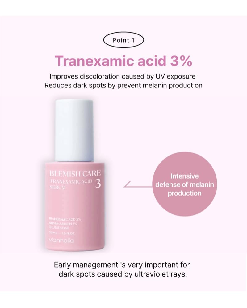 V'anhalla Blemish Care Tranexamic Acid 3 Serum 1.01 fl.oz. | Vegan, Dark Spot Corrector, Pore Care, Lightweight Daily Serum