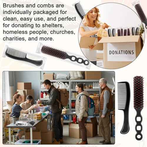 HOFASON 100 Pcs Bulk Hair Brushes Combs Set for Homeless Women, Individually Wrapped Detangling Hairbrush and Comb for Kids Homeless Hotel Nursing Charity Hygiene Supplies(Black)