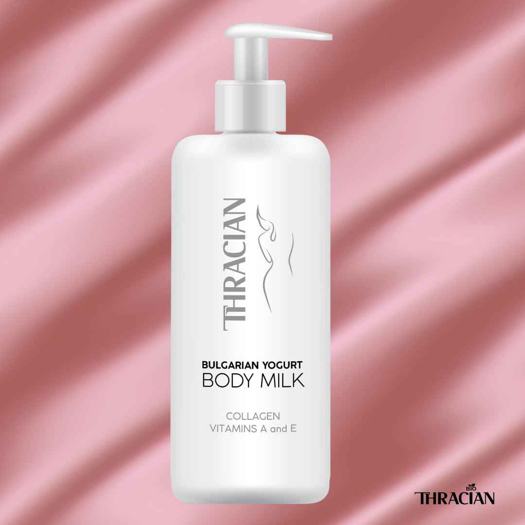 Thracian Bulgarian Yogurt Natural Moisturizing Body Milk with Essential Oils, Collagen, Vitamins E & A, Extra Soothing Lotion for Sensitive and Dry Skin, Non-Greasy, 500 ml, 16.9 Fl Oz