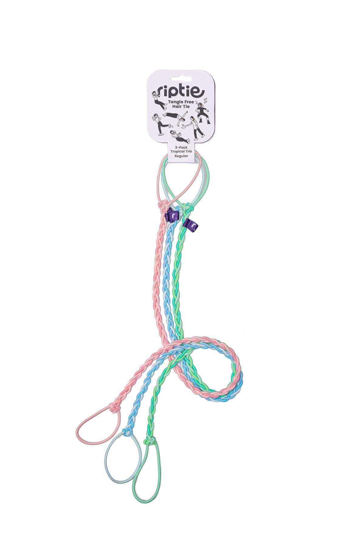 Rip Tie Regular Soft Tangle-Free Hair Tie for Women, Nylon Hair Elastic, Colorful Hair Accessory - As Seen on Shark Tank - 3 Pack Tropical