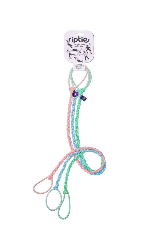 Rip Tie Regular Soft Tangle-Free Hair Tie for Women, Nylon Hair Elastic, Colorful Hair Accessory - As Seen on Shark Tank - 3 Pack Tropical