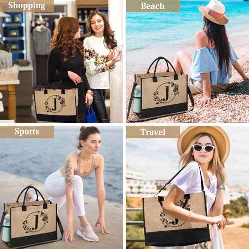 Personalized Gifts for Women, Initial Jute Tote Bag Monogrammed Beach Bag, Mothers Day & Birthday Gifts for Mom Women Friend