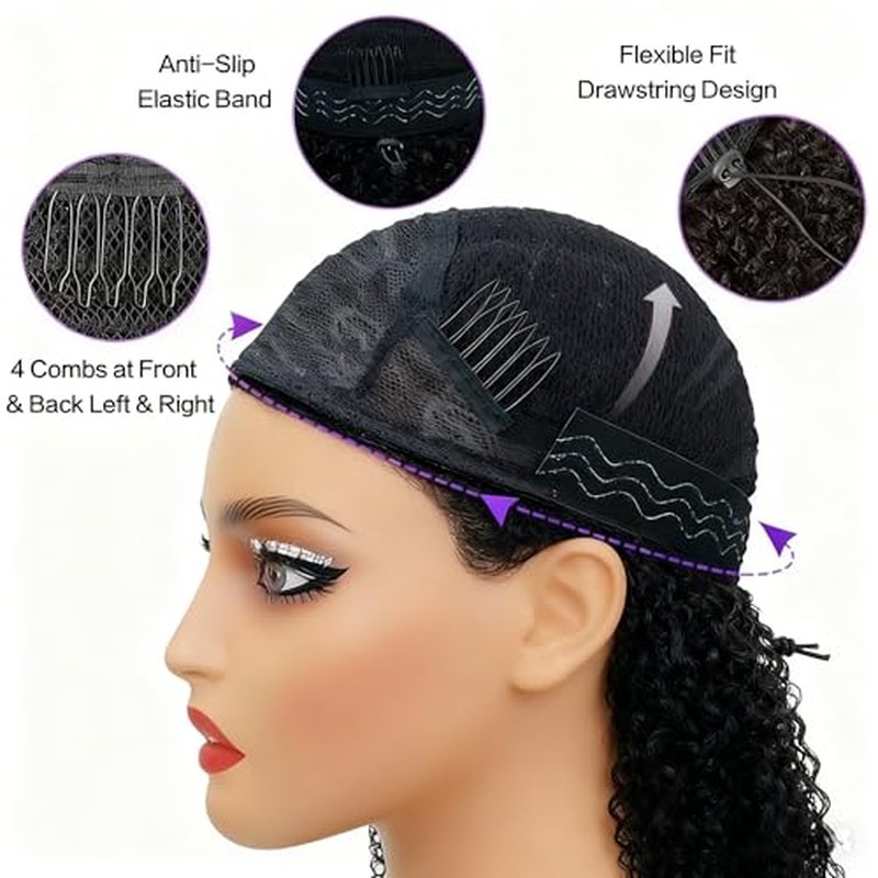 Half Wig Human Hair Deep Wave Glueless Wigs Human Hair Curly Half Wig 200% Density Drawstring Seamless Flip Over Half Wigs for Women Invisible Hairline Beginner Friendly Headband Wig 20 Inch