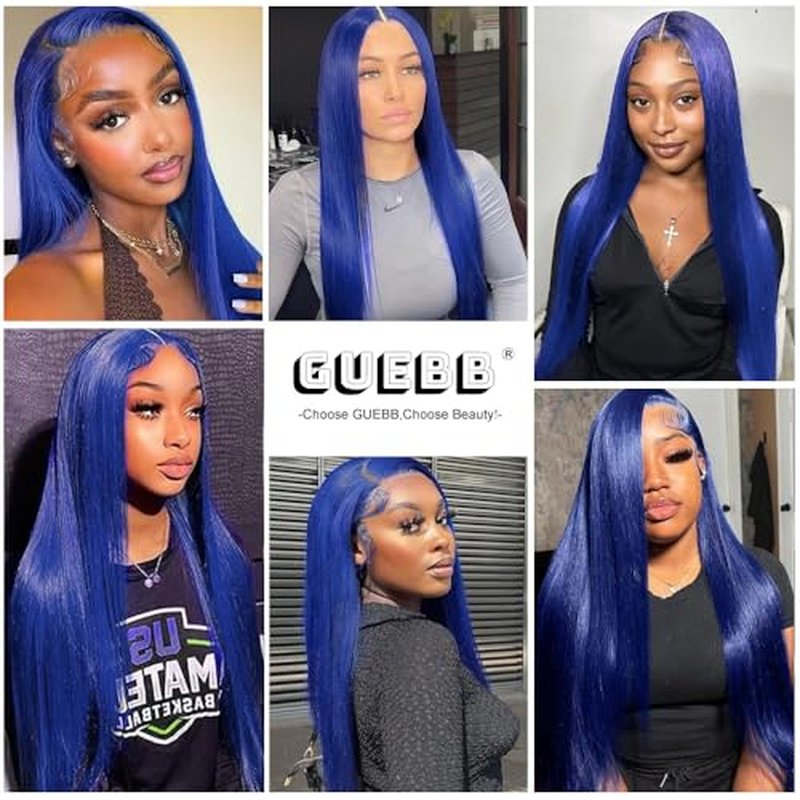 Blue Lace Front Wigs Human Hair 26 Inch Straight 13x4 HD Transparent Dark Blue Lace Front Wig Human Hair Wear and Go Glueless Wig Pre Plucked with Babyhair Colored HD Lace Frontal Wigs For Black Women