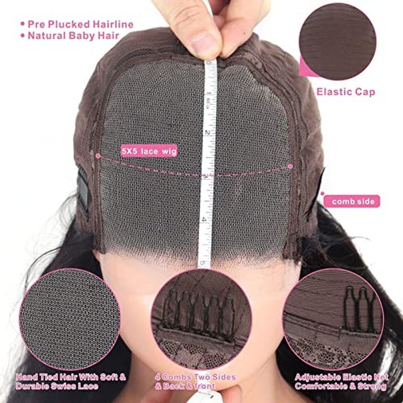 Aaliweya 5x5 HD Transparent Lace Closure Wigs Human Hair Body Wave 5x5 Closure Wigs for Women 150% Density Glueless Wigs Pre Plucked Soft and Smooth Natural Black Color 18 inch