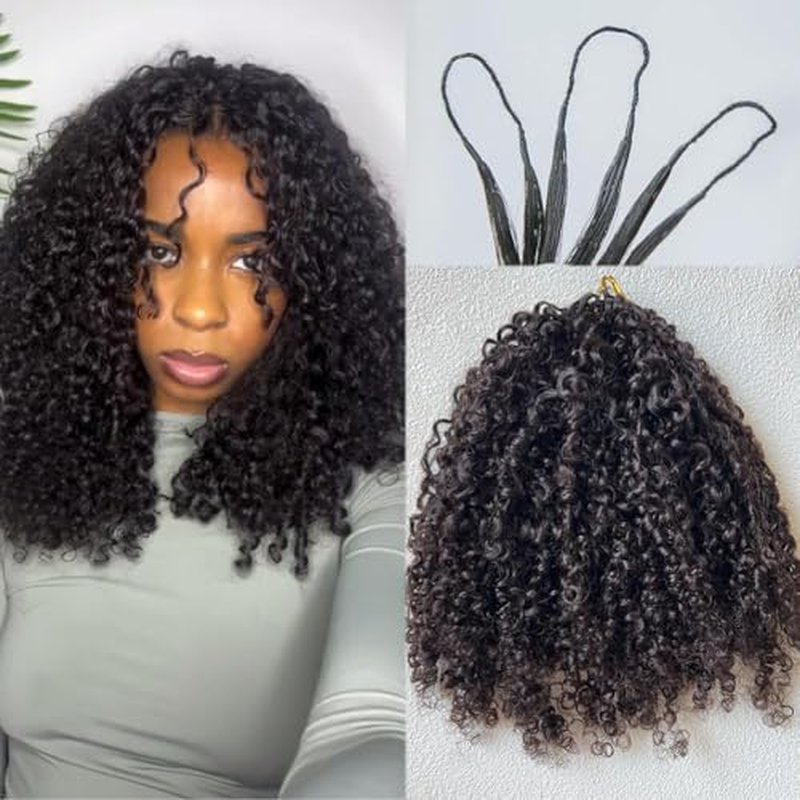 Knotless Pre Separated Human Hair Crochet Extensions for Braids Afro Kinky Curly Brazilian Virgin Feather Hair Bundles Boho Twist Braiding Hair for Black Women 22inch 60g