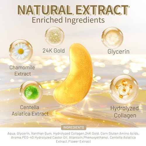 24k Gold Under Eye Patches - 30 pair Eye Mask Pure Gold Anti-Aging Collagen Hyaluronic Acid Under Eye Mask for Dark Circles, Puffiness & Wrinkles Refresh Your Skin
