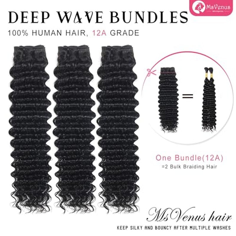 12A Deep Wave Bundles Human Hair 18 20 22 Inches, 100% Unprocessed Indian Human Hair Bundles Wet and Wavy Raw Virgin Hair Curly Weave 3 Bundles Deal (Natural Color, 18 20 22 Inches)