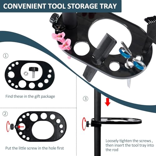 Klvied Wig Stand Tripod Upgraded, Mannequin Head Stand Double Locking, Reinforced Metal Wig Head Stand with Tool Tray, Black (53.5 Inches)