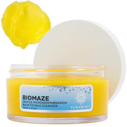 YUNASENCE Biomaze Natural Microdermabrasion Balm to Milk Cleanser, Melting Cleansing Balm for face. With Shea Butter, Sea Buckthorn, Vitamin E, Rice Fibers.