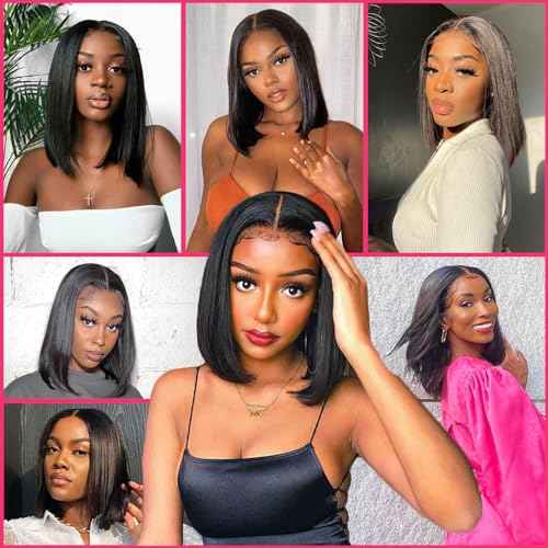 U Part Wig Human Hair Straight Bob Wigs For Women Brazilian Remy Hair Short Bob Human Hair Wigs Clip in UPart Wig Human Hair Natural Black Color 8 Inch