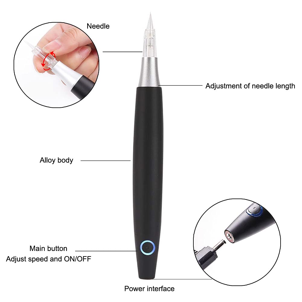 Permanent Eyebrow Makeup Pen - Rotary Tattoo Machine with 10PCS Needles for Eyebrows, Eyeliners, Lips | Black AP686B