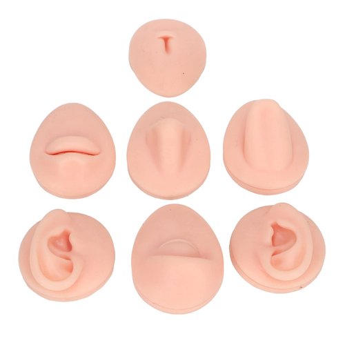 Silicone Body Part Model, 7PC Reused Piercing Practice Body Parts, Ear Eye Nose Mouth Tongue and Belly Button Tool, Piercing Practice Kit