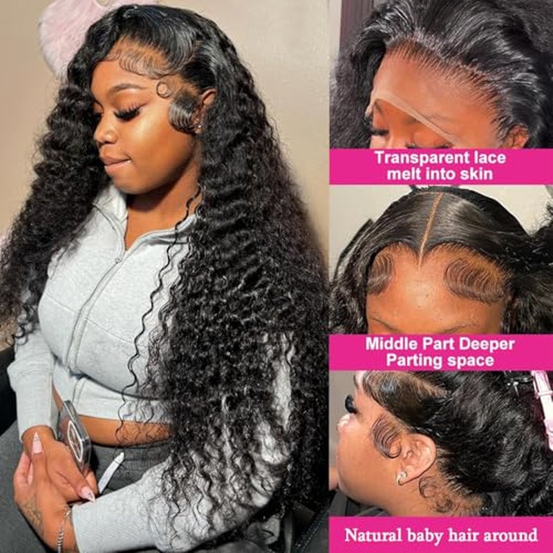 Deep Wave Lace Front Wigs Human Hair Wigs for Women 13¡¿6 HD Lace Front Wigs Human Hair Pre Plucked with Baby Hair Deep Curly Lace Frontal Wigs Human Hair 180% Density 26 Inch