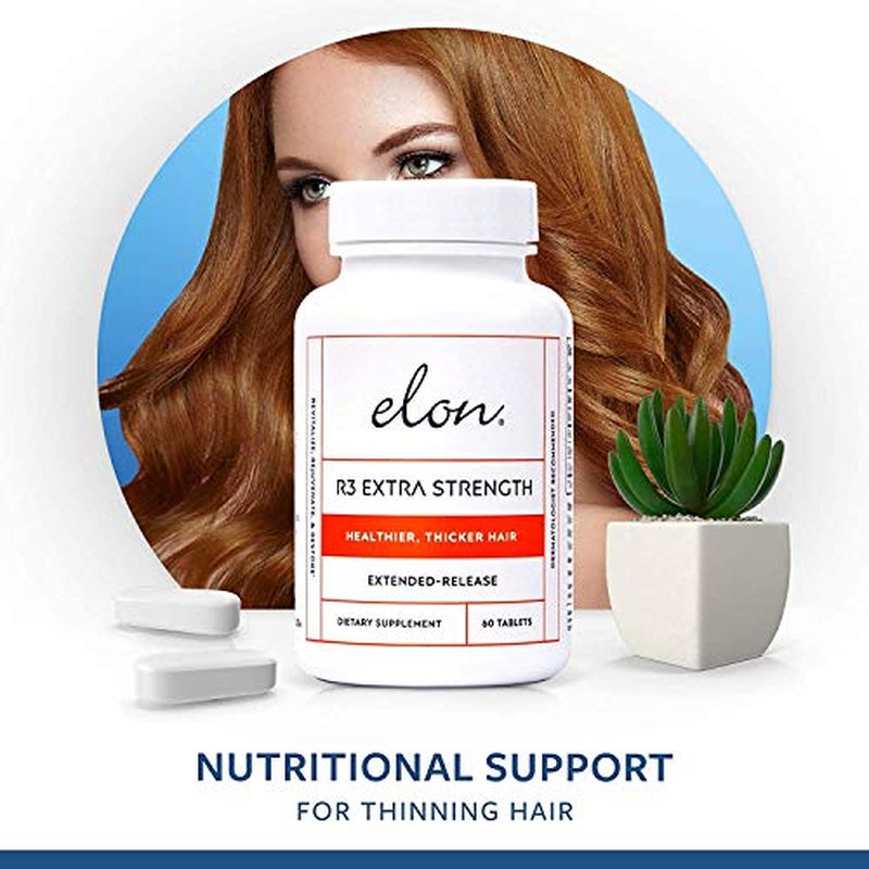 Elon R3 Extra Strength for Hair Growth - Supplements for Women to Grow Thicker, Fuller Hair, Advanced Formula with 5000 mcg Biotin Per Serving & Collagen, 60 Count (Pack of 3)