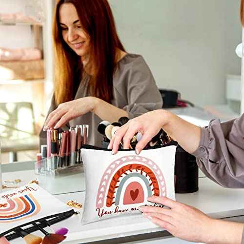 Pinkunn 32 Pcs Boho Canvas Makeup Bags Bulk Employee Appreciation Gifts for Women Inspirational Cosmetic Gifts Bags for Staff Team Pouch Travel Toiletry Pouch