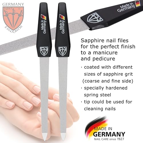 3 Swords Germany - Sapphire Metal Nail File Set 2 Pieces with 1 Piece 3-Way Nail Buffer ? Nail Care Made in SOLINGEN/Germany