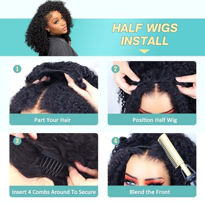 16 Inch Half Wig Burmese Curly Human Hair Wig for Women 250 Density 3 In 1 Seamless Flip Over Half Wigs Beginner Friendly Glueless Wigs Human Hair with Spiral End Natural Color