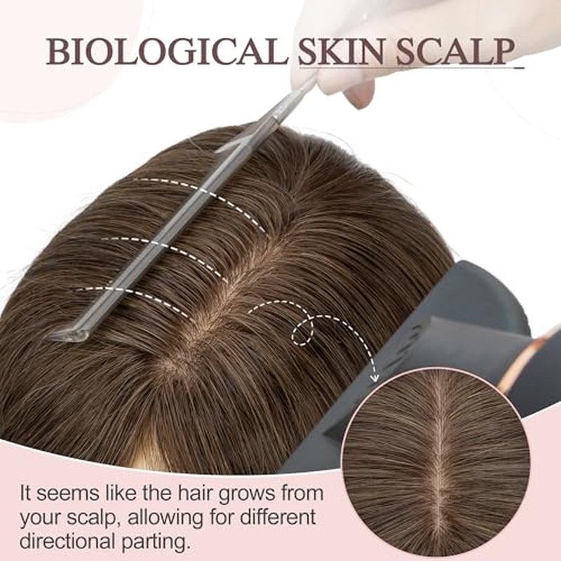 SEGO Real Human Hair Toppers for Women - Large Full Silk Base, 9 * 14 cm, Clip In Topper, 150% Density, No Bangs, 10 Inch #2Y Dark Smoky Brown