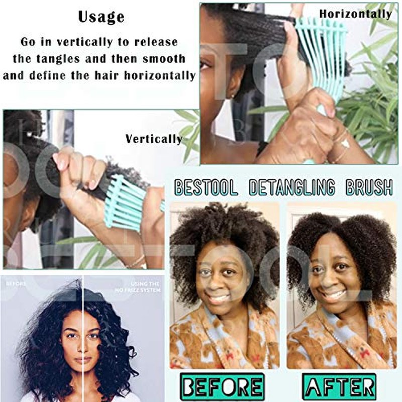 BESTOOL Detangling Brush for Black Natural Hair, Curly Hair Afro 3/4abc Texture - Faster and Easier Detangle Wet or Dry With No Pain (Green)