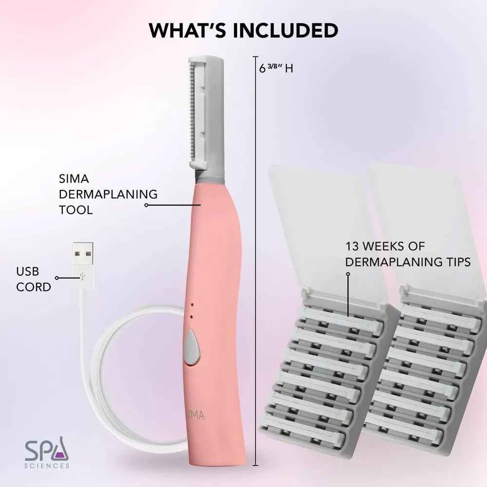 Spa Sciences SIMA DELUXE - Dermaplaning Tool for Painless Facial Exfoliation & Peach Fuzz Removal - 14 Weeks of Treatment Included
