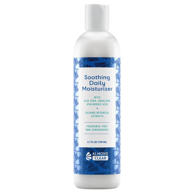 Almond Clear Soothing Daily Moisturizer | Lightweight Hydrating Moisturizer for Acne-Prone Skin on Face and Body | Mandelic Acid, Aloe Vera, Squalane, Hyaluronic Acid & Botanical Extracts | 6.7 oz