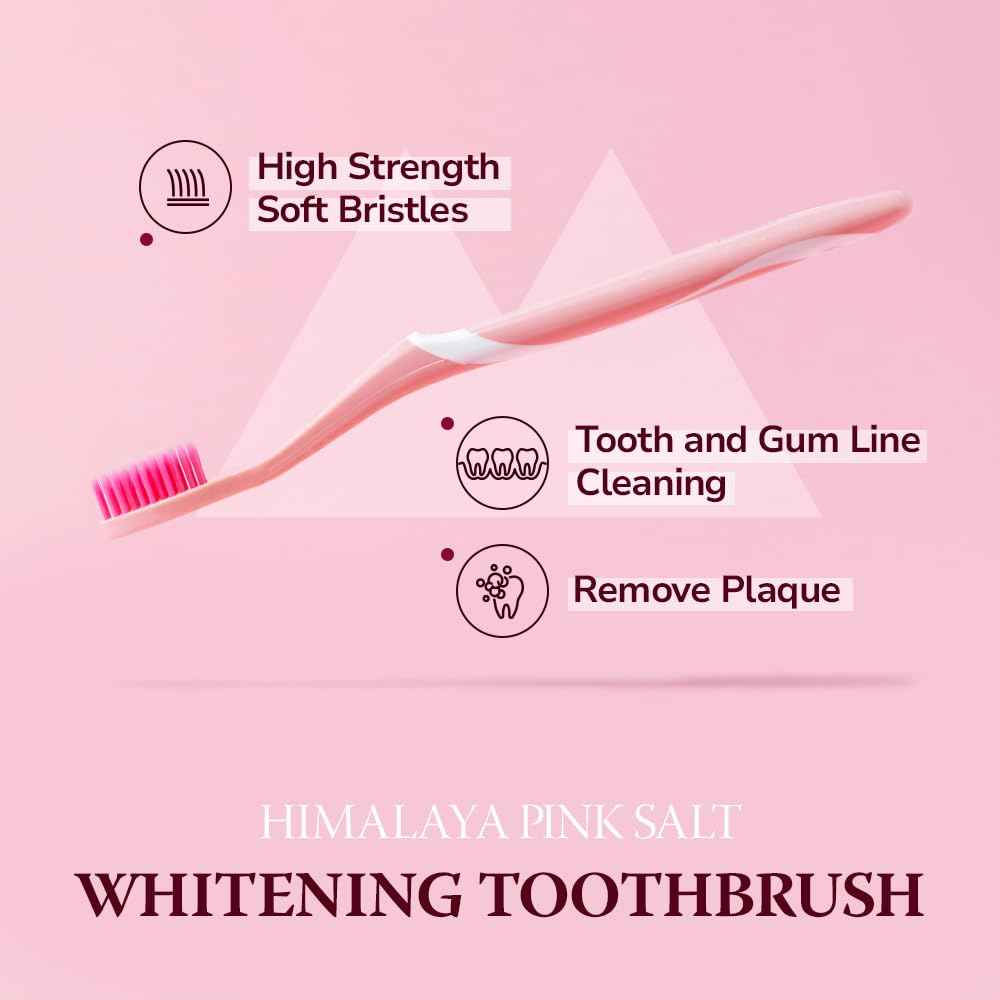 HIMALAYA PINKSALT Natural Toothbrush 4 Count - Medium Toothbrushes for Adults, Plaque Remover for Teeth, Tapered Bristles Gentle on Teeth and Gum, Deep Clean Toothbrush