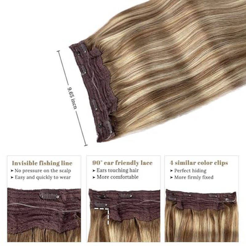 Ombre Halos Human Hair Extensions with Clip ins One Piece Hair Extensions with Secret Wire Dark Brown Balayage Light Brown with Ash Brown Secret Wire Hair Extensions 100G 22"