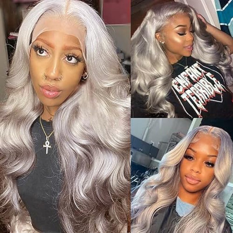 Grey Lace Front Wigs Human Hair Pre Plucked with Natural Hairline 13x6 Glueless Wigs Human Hair 180 Density Body Wave Lace Frontal Wig 24 Inch