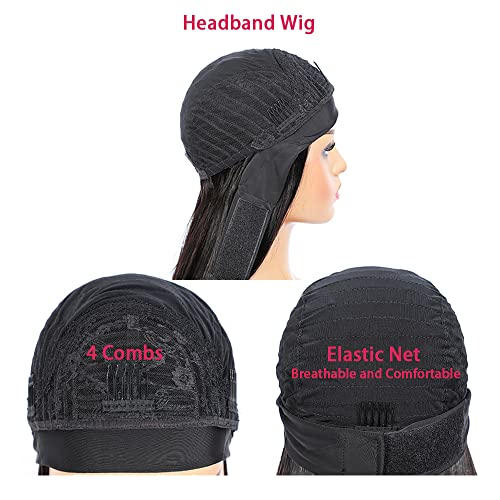 Ombre 1B30 Deep Wave Headband Wig Brown Human Hair Wig Dark Root 130% Density Brazilian Virgin Hair Machine Made Wigs for Women Dark Brown Color 12 Inch