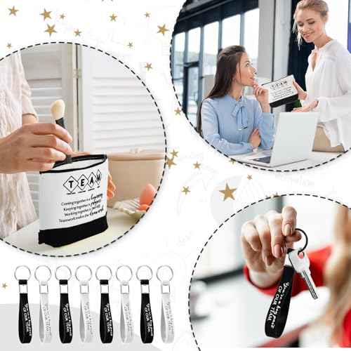 Sanwuta 48 Pcs Canvas Cosmetic Bag Bulk Appreciation Gift Inspirational Canvas Makeup Bags Keychains Set Christmas Party Favors for Teacher Students Employees Coworker Women (Team)