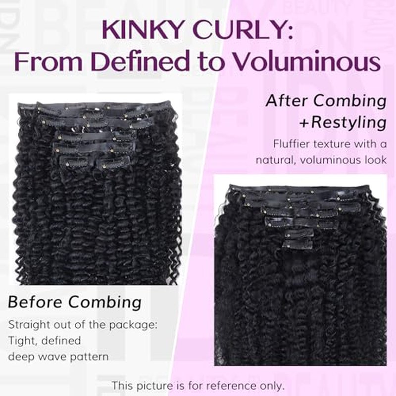 IDN BEAUTY Seamless Clip In Hair Extensions Human Hair, Kinky Curly 18 Inch 110g 7pcs Natural Black Seamless Curly Clip Ins Remy Human Hair Seamless Clip Ins For Black Women PU Weft Invisible Edge