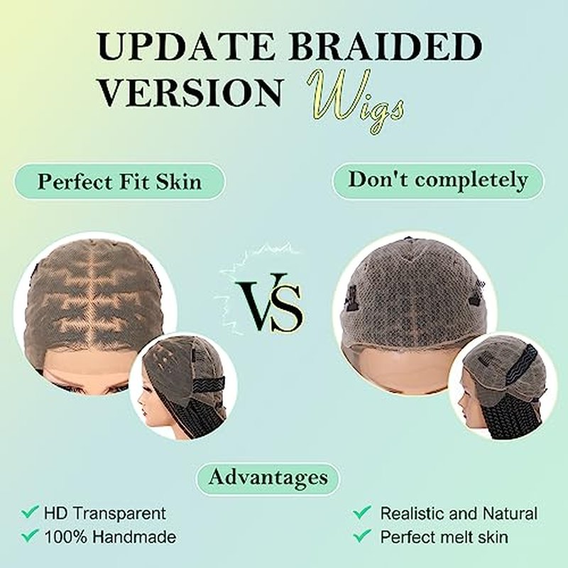 36 Inch 13X8 HD Lace Front Box Braided Wigs With Boho Curly Ends Knotless Braided Wig For Women Premium Synthetic Braids Lace Front Wig With Baby Hair Natural Black