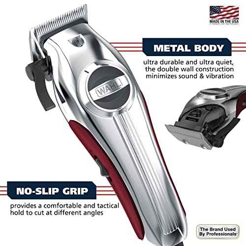 Wahl USA Pro Ultra Quiet High Torque Corded Hair Clipper for Ultra Quiet Operation and Cooler Operating Temperatures, Metal Housing with Bonus Hair Clipping Guard Caddy - Model 3000097