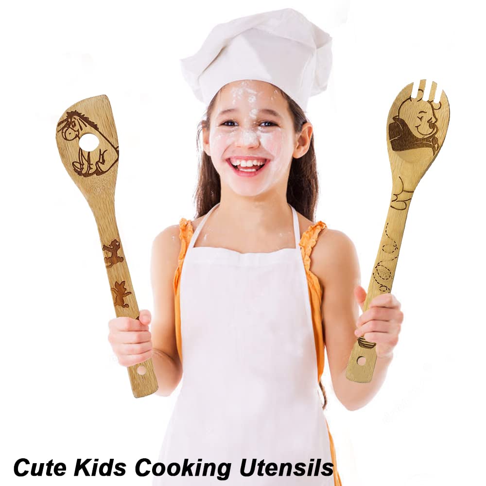 5 Cartoon Wooden Spoons for Cooking - Mom Birthday Gifts,Winnie Bear Gifts,Winnie the Bear Kitchen Accessories,Cute Tiger Spatula for Kitchen Decor,Mothers Day Gifts for Mom from Daughter,Son