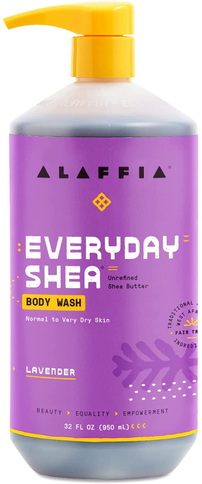 Alaffia Body Wash, EveryDay Shea, Lavender 2-Pack – Gentle Skin Cleanser, Shower Gel for Normal to Very Dry Skin, 32 Oz Ea