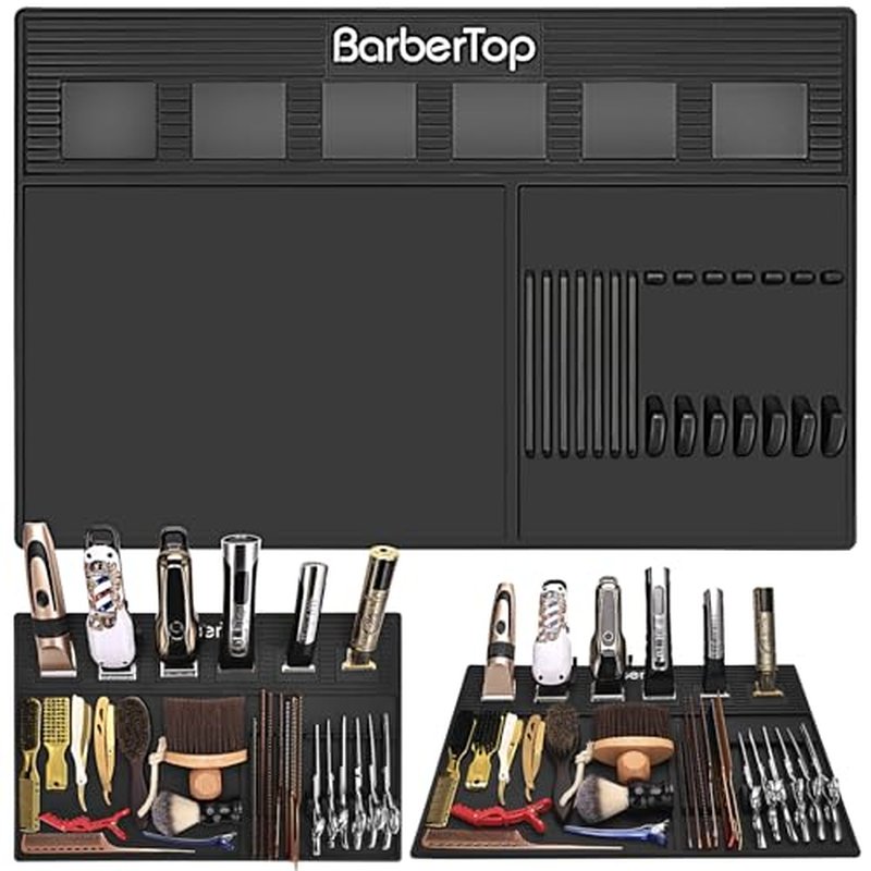 Magnetic Barber Mats for Clippers, with 6 Magnets & Dedicated Slots - 19.29"x12.6" Anti-Slip Heat Resistant Barber Station Organizer Mat, Scissors, Combs & Salon Tools Pad for Grooming Table Tray