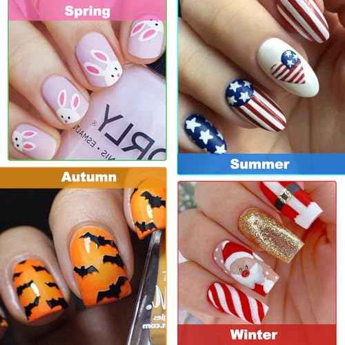 24 Sheets Seasonal Nail Art Stickers, Four Season Variety Pack All Holiday Nail Decals, Self-Adhesive Varied Design for Flowers Butterflies Halloween Christmas Spring Summer Fall Decoration