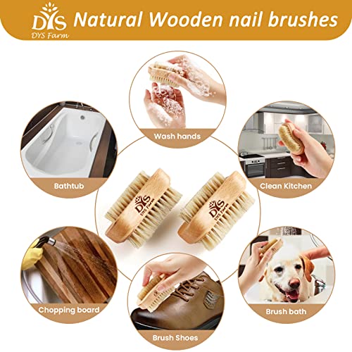 Generic Wooden Fingernail Nail Brushes for Cleaning, Natural Boar Sisal Bristle Two-sided Non-slip Hand Foot Nails Cleaner Scrubber for Men Women Kids